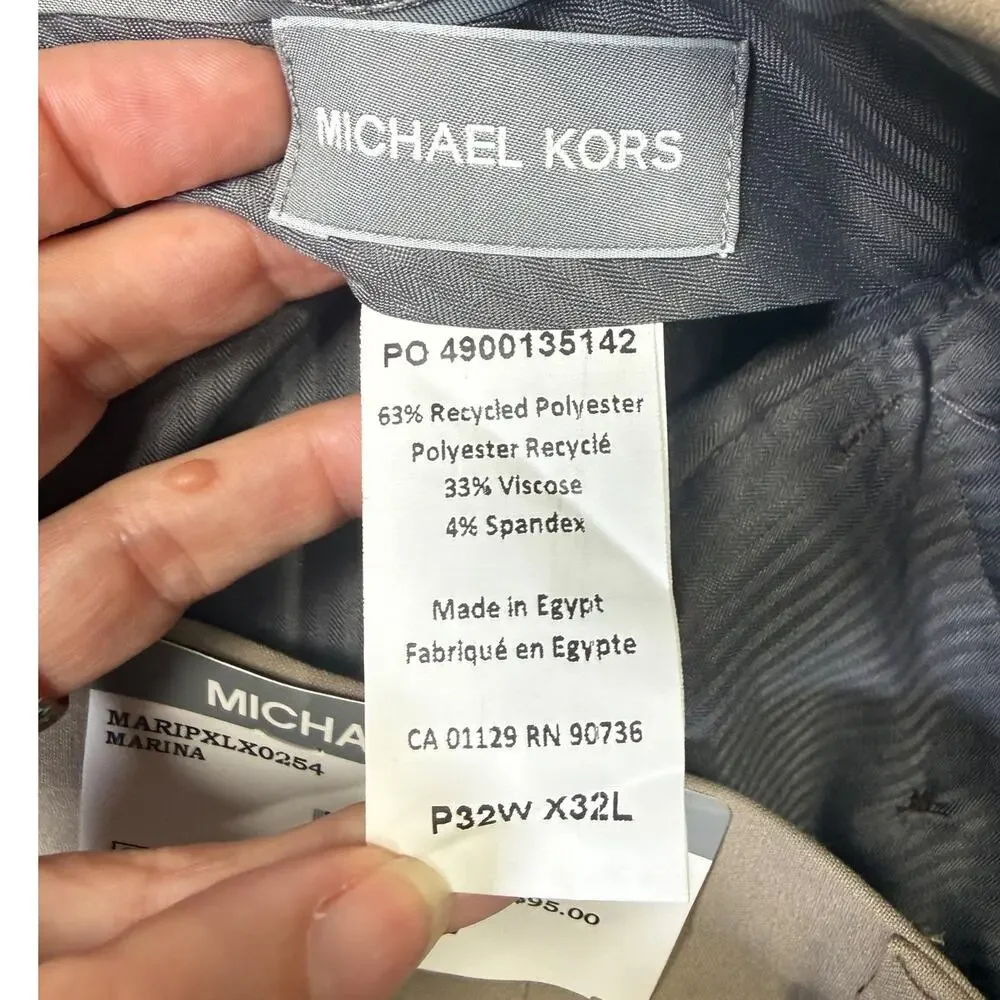Michael Kors Men's Pleated Solid Classic Fit Pants Tan 32x32 $95